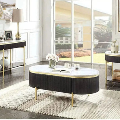 Aleena Luxurious Coffee Table – marble top on golden base coffee table by DecoraHub, view 3