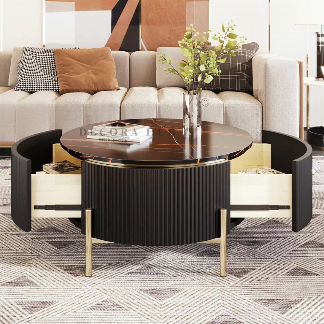 Designer Round Drum Coffee Table in Black
