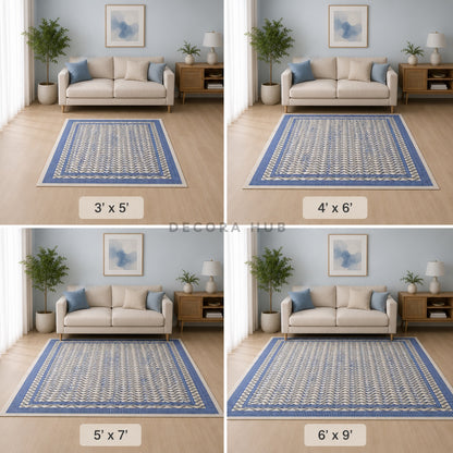 Azura Frame Designer Carpet – light grey, beige and blue geometric area carpet by DecoraHub (view 3)