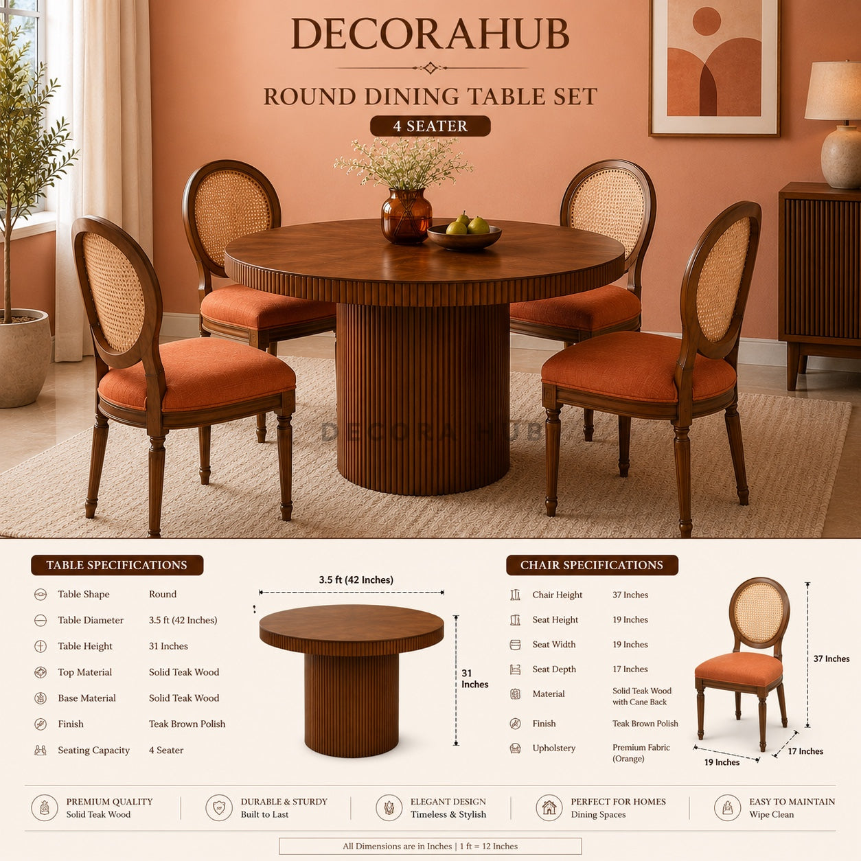 Moderna Round Wooden Dining Table Set