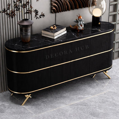 Black Entryway Wooden console table with Black Marble top and Golden legs