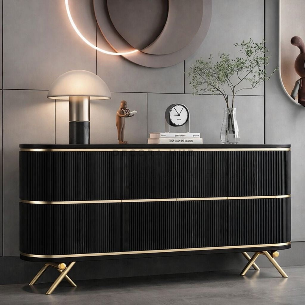 Black Entryway console table with Black Marble top