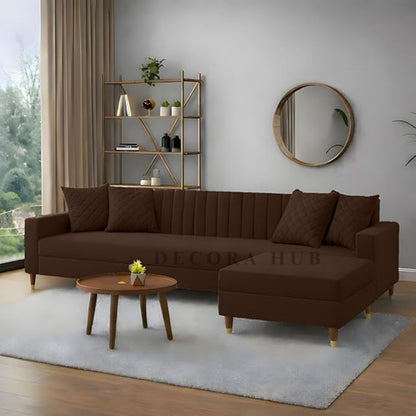 Elegant 4 Seater Sofa In Brown With Polished Wooden Legs
