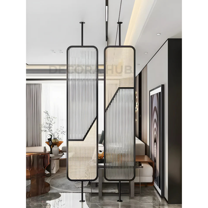 Elite PVD Coated Divider with Fluted Glass – gold metal partition for living room DecoraHub