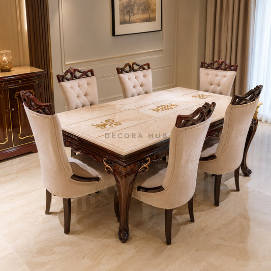 Majestic Crown 6 Seater Onyx Top Dining Table Set