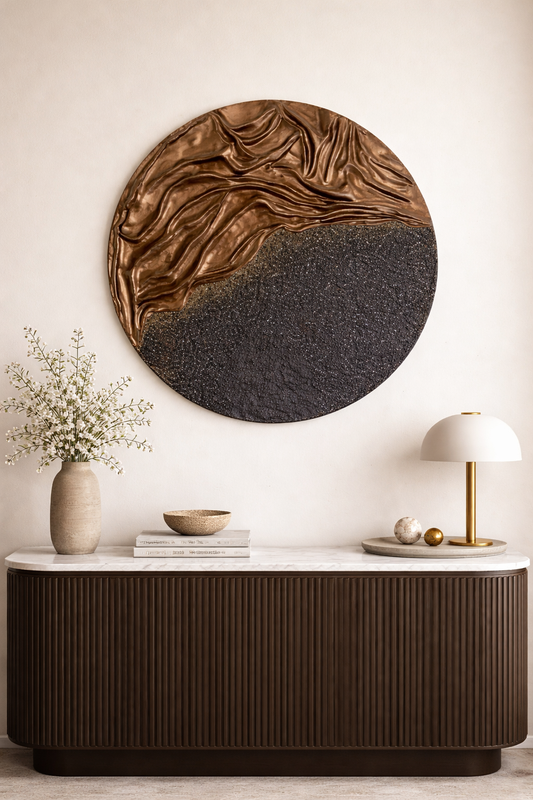 Fabric textured wall art In brown and charcoal black colour