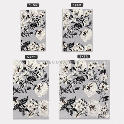 Floral Loom Grey & Charcoal Carpet for Living Room – grey, charcoal and white floral area carpet by DecoraHub (view 4)