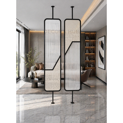 Fluted Glass PVD Room Divider – stainless steel metal partition for living room DecoraHub