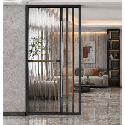 Fusion Style PVD Partition with Fluted Glass – black metal partition for living room DecoraHub