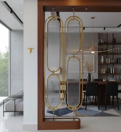 Golden Fluted Glass and Stainless Steel PVD Partition for Room