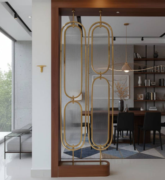 Golden Fluted Glass and Stainless Steel PVD Partition for Room