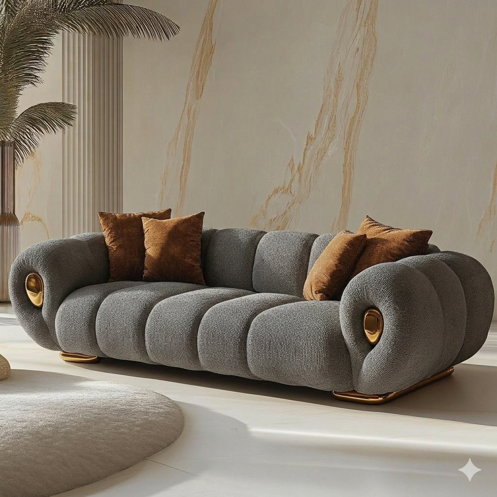 Aura: Modular Three Seater Bouclé Sofa for Living Room