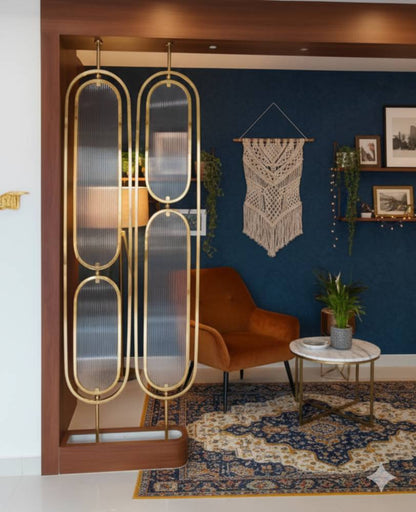 Golden Fluted Glass and Stainless Steel PVD Partition for Room