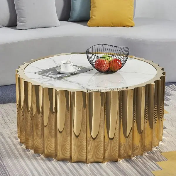 Glossy Golden Frame With White Marble Top Centre Table