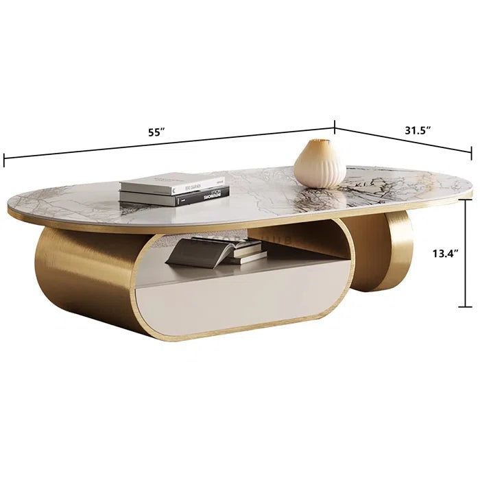 Glossy Marble Top With Glossy Gold Base