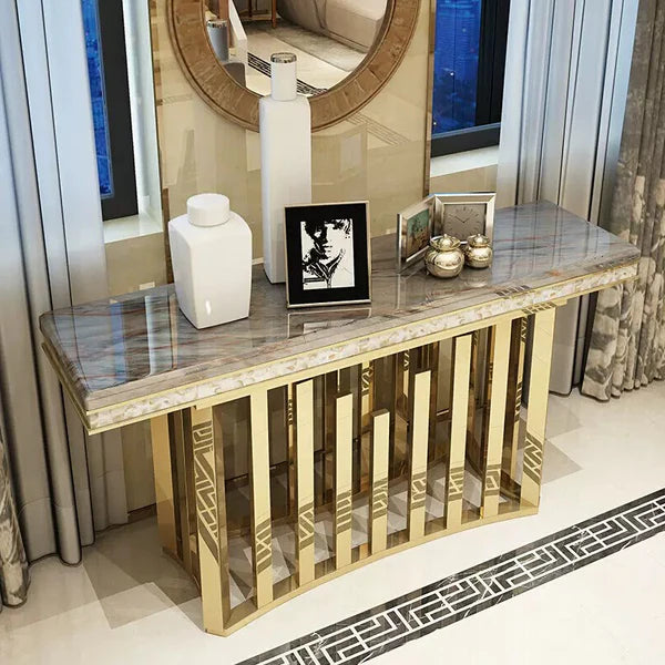 Golden And Black With Marble On top Console Table - image 2