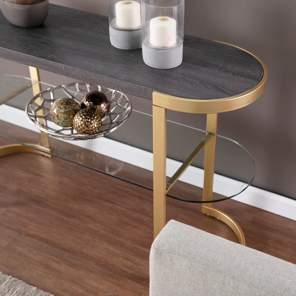 Golden Contemporary Console Table With Glass Shelf - image 2