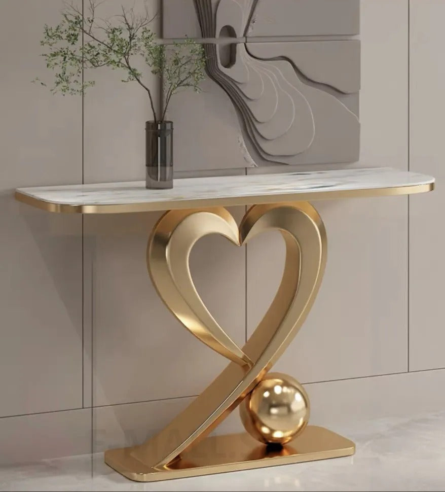 Golden Heart Shaped Console Table