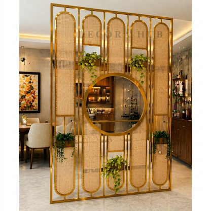 Golden PVD Room Partition – luxury metal partition for living room DecoraHub India