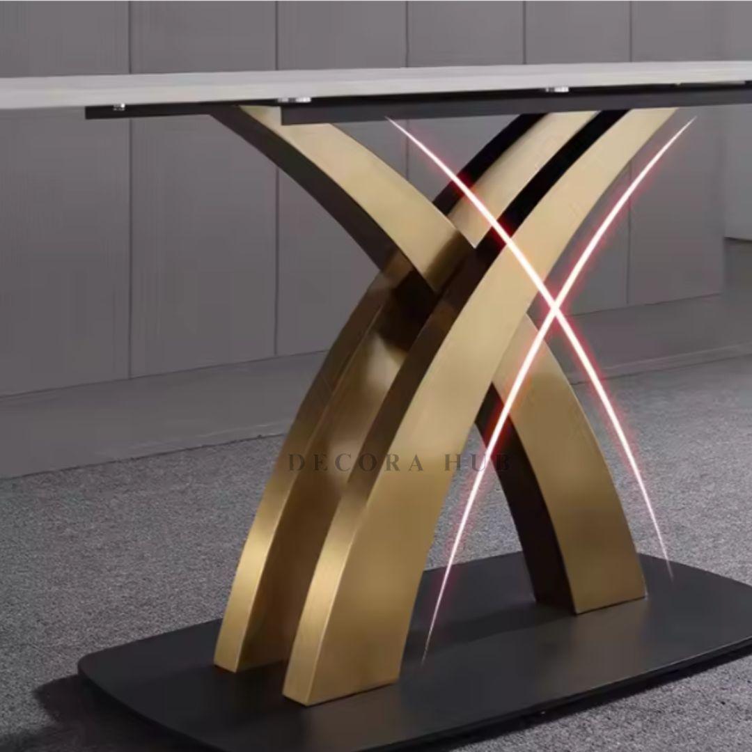 Golden Stainless Steel Base Dining Table