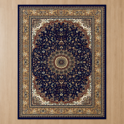 Blue Dynasty Royal Blue Traditional Carpet for Living Room – royal blue, mustard and beige traditional area carpet by DecoraHub (view 3)