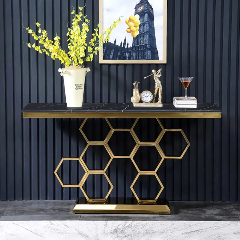 Honeycomb Golden Console Table