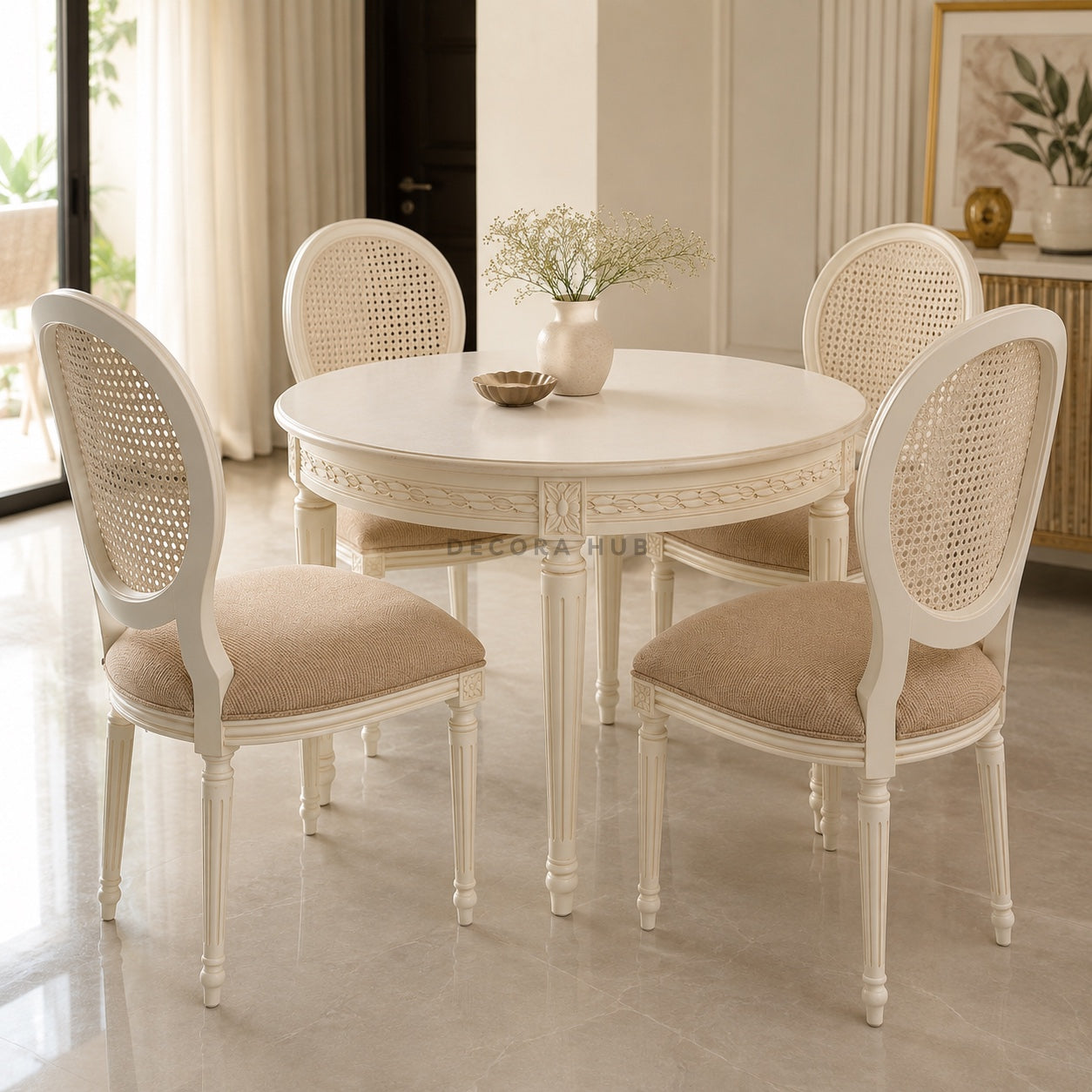 Ivora round marble dining table set