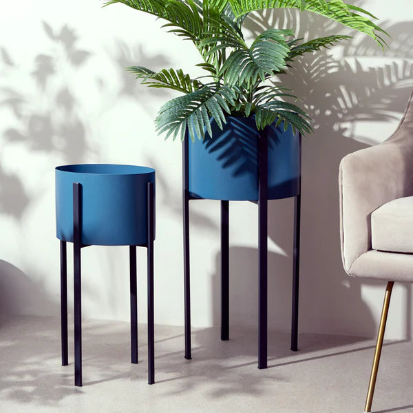 Lina Oval Planters with Metal Stands Set of 2