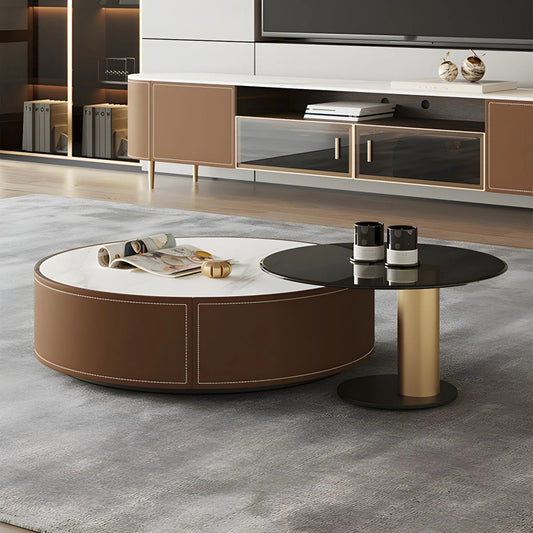 Living room nesting coffee table With leatherite finish and marble top and storage