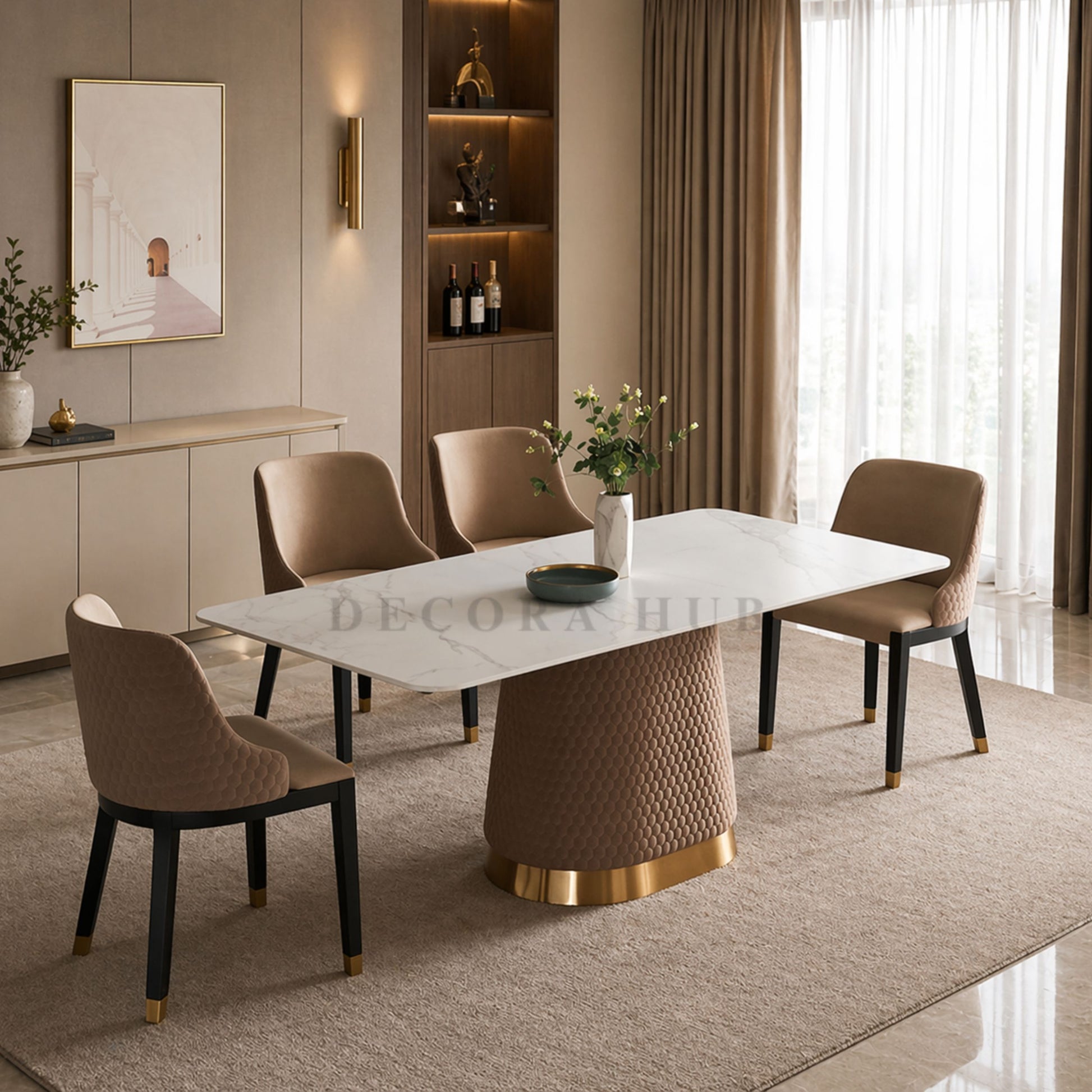 Livon Designer Dining Table With PVD Coated Base