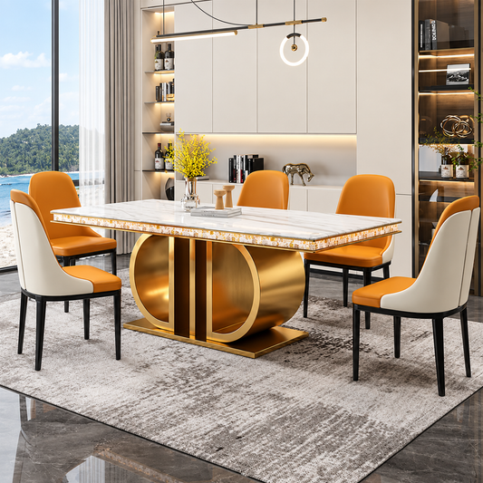 Luxurious Gold Stainless Steel Marble Dining Table