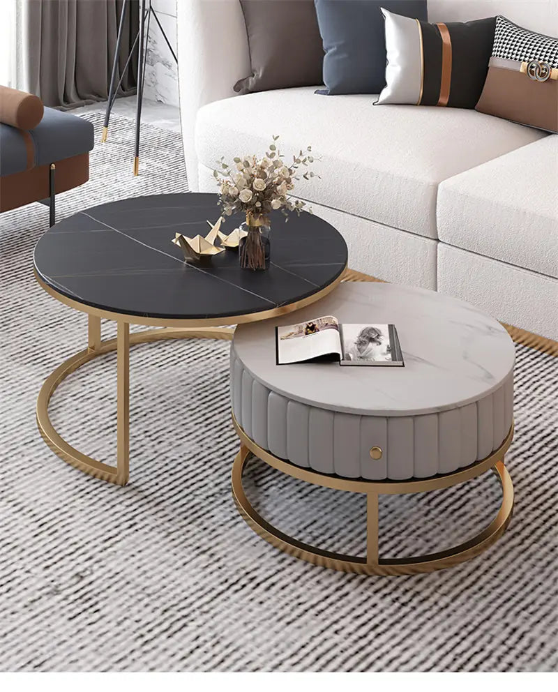 Luxurious Black Top Golden Frame Nesting Tables – black marble gold frame nesting table set by DecoraHub
