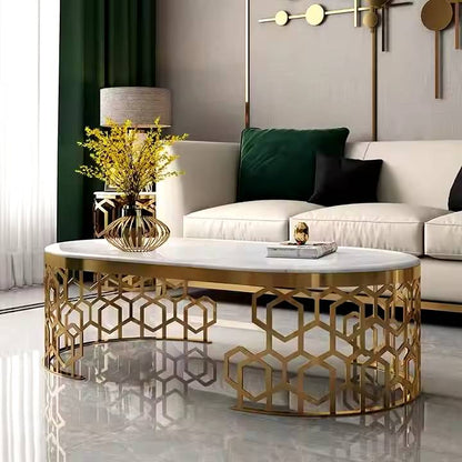 Luxurious Oval Shape White Marble On Top Centre Table – marble top centre table by DecoraHub