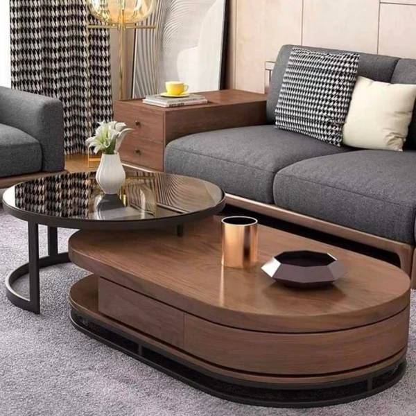 Luxurious Oval Wooden Teapoy Table