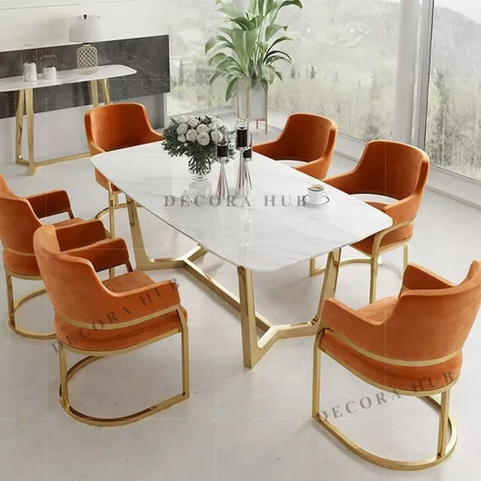Luxury 6 seater marble dining table with gold legs