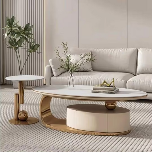 Luxury Oval Center Table with Drawers