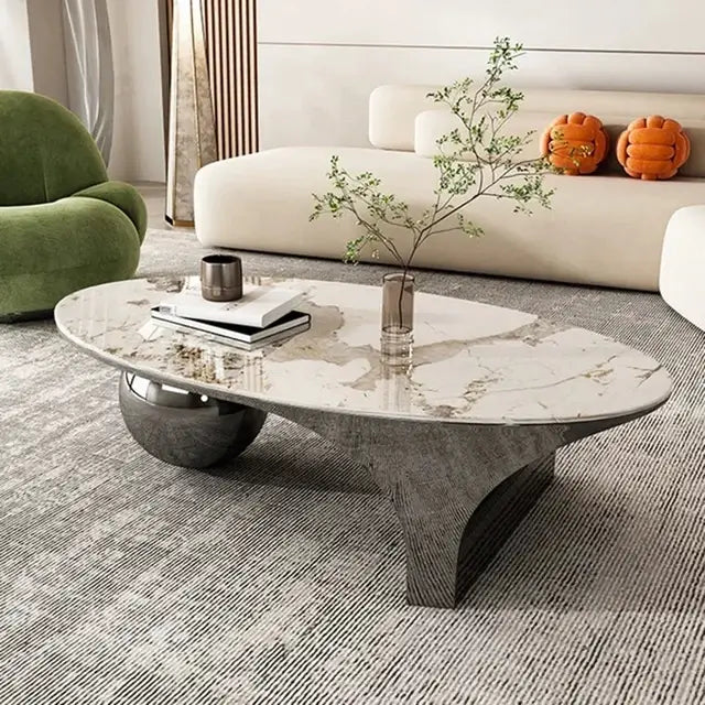 Luxury Oval Marble Center Table In Black