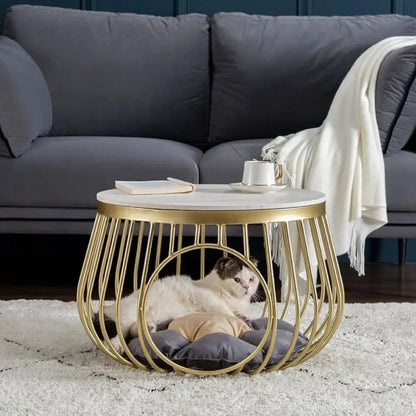 Aria Coffee Table with Marble Top – marble top on golden base coffee table by DecoraHub