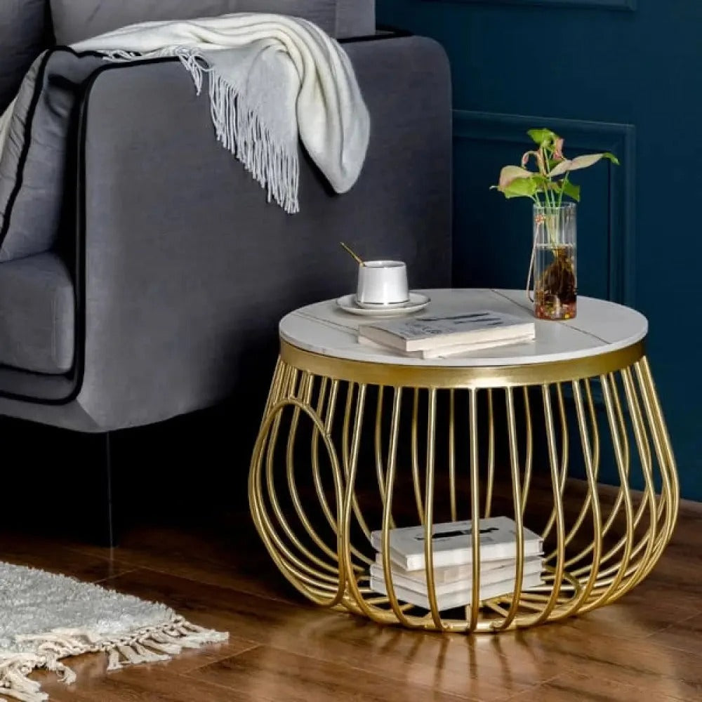 Luxury Round White Marble Center Table with Golden SS304 PVD Coated Base