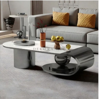 Modern Stainless Steel Coffee Table In Black – white marble top on black base coffee table by DecoraHub
