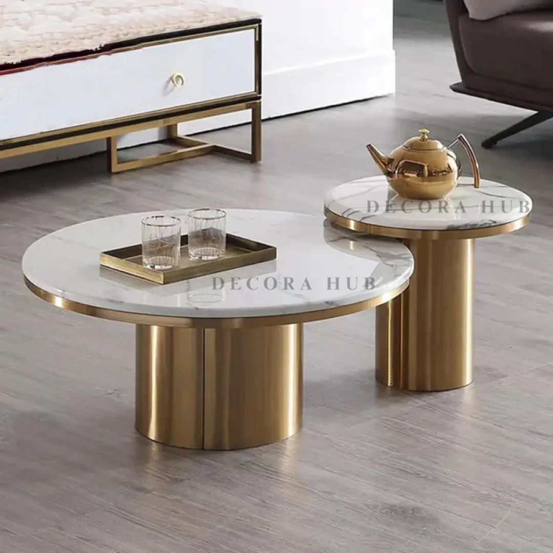 Luxury White Marble Nesting Coffee Table Set