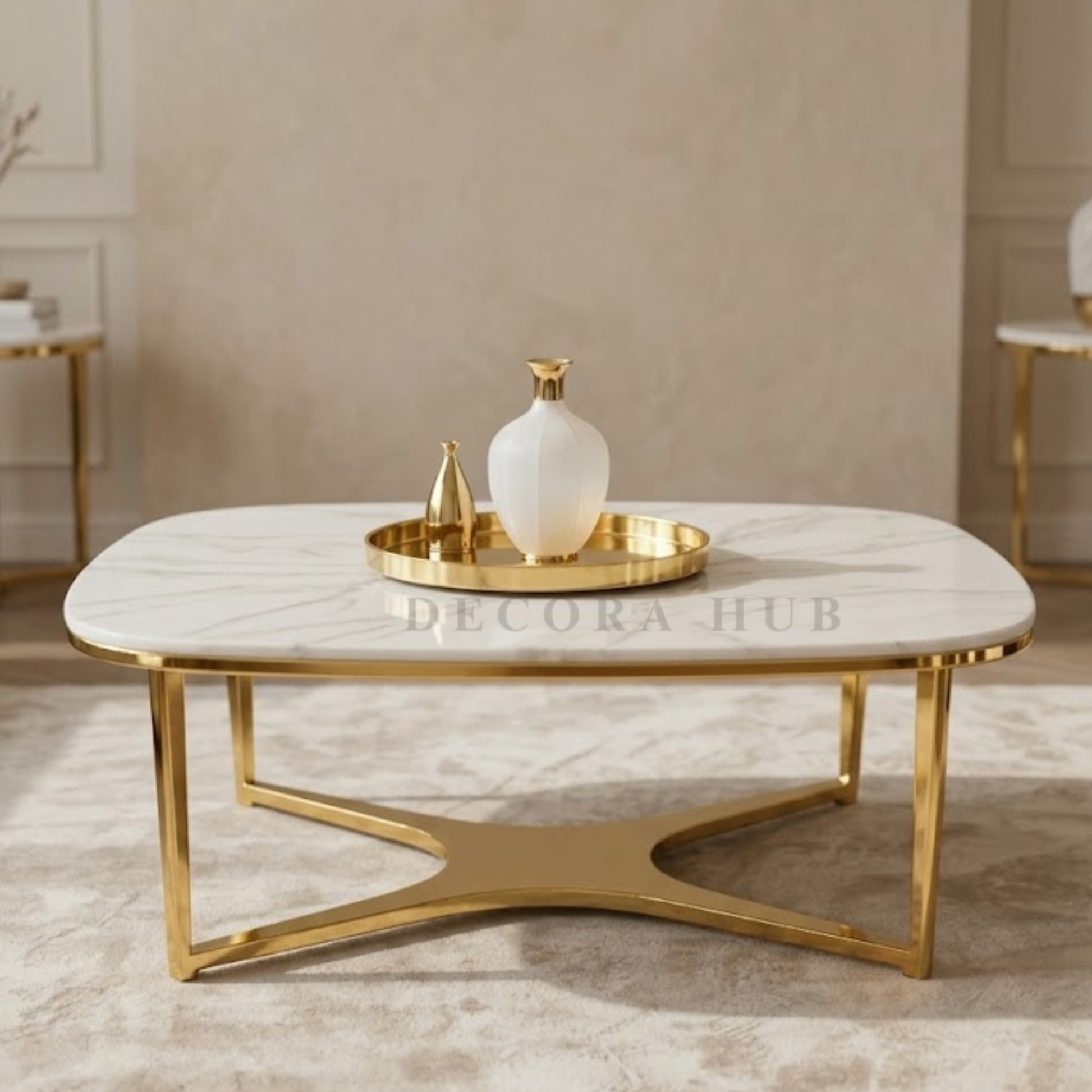Luxury modern coffee table with a white marble top