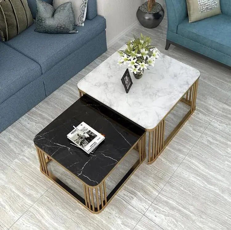 Black And White Top With Golden Frame Nesting Table