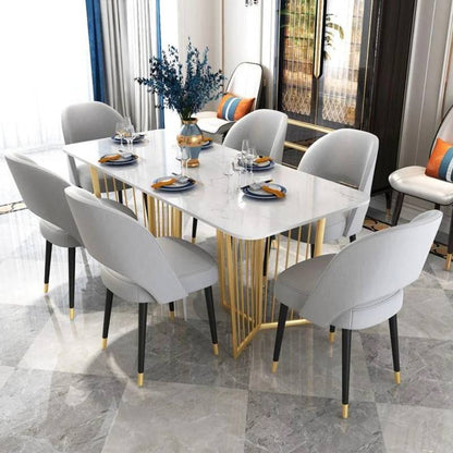 Aurelia Luxe Gold: 6 Seater Golden Base PVD Coated Marble Top Dining Table