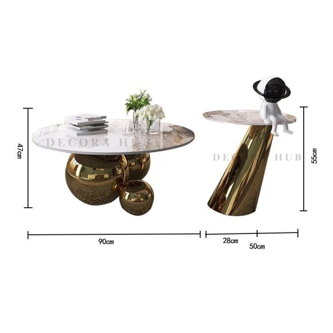 Modern 2-Piece Marble Coffee Table Set – 30-Inch Large Table & 16-Inch High Side Table