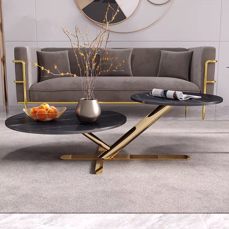 Modern 2-Tier Black Marble Center Table