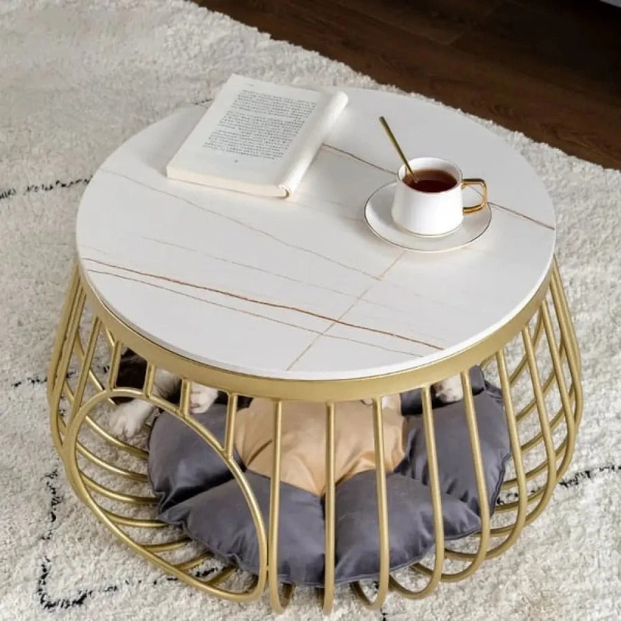 Modern 24-Inch Gold Coffee Table with 15mm Composite Marble Top