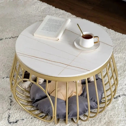 Aria Coffee Table with Marble Top – marble top on golden base coffee table by DecoraHub, view 3