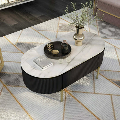 Aleena Luxurious Coffee Table – marble top on golden base coffee table by DecoraHub, view 2