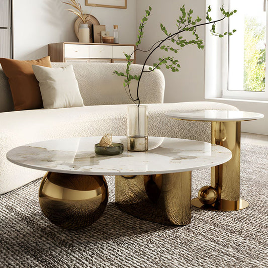 Modern White Marble And Gold Base Centre Table